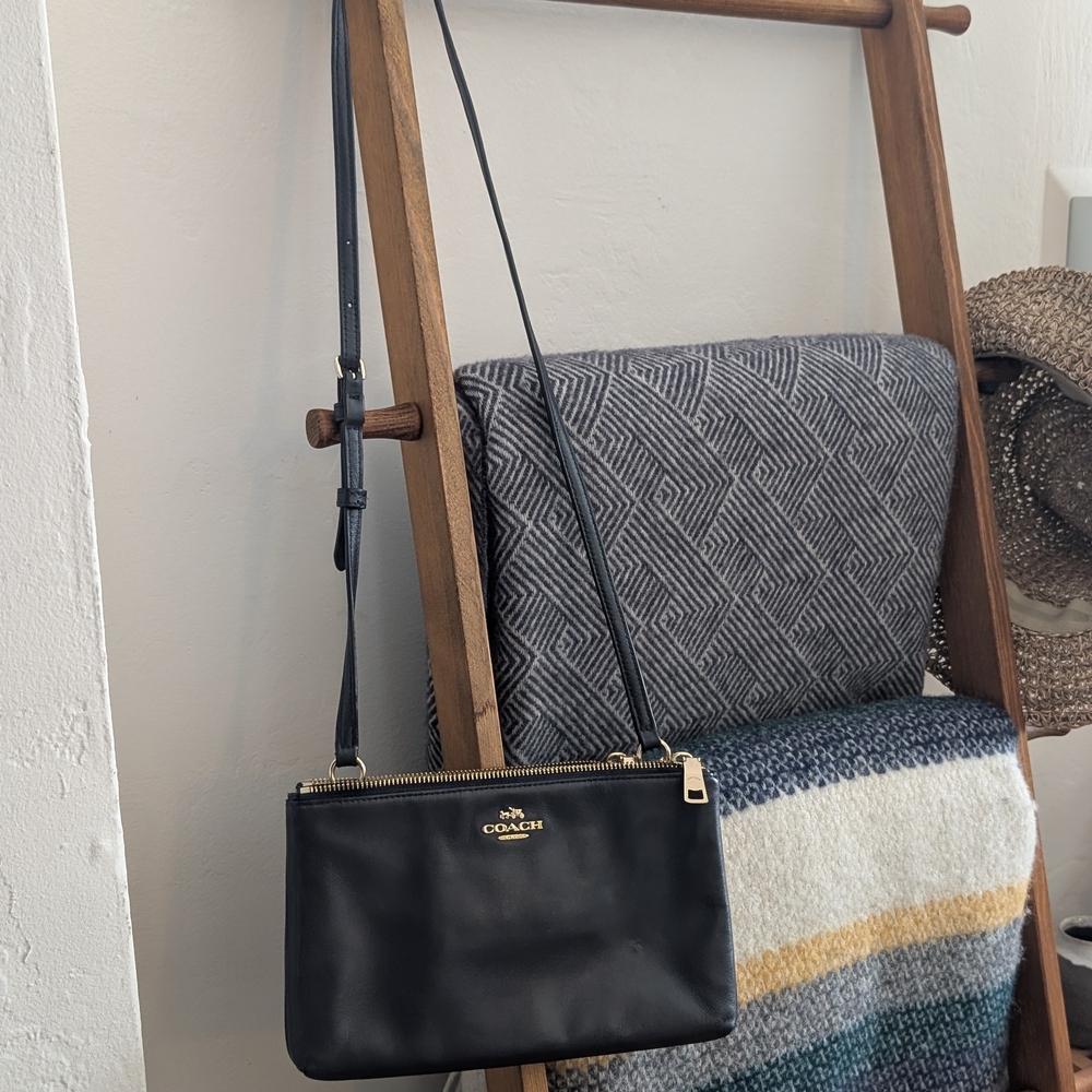 Coach Black Leather Crossbody with Gold Hardware